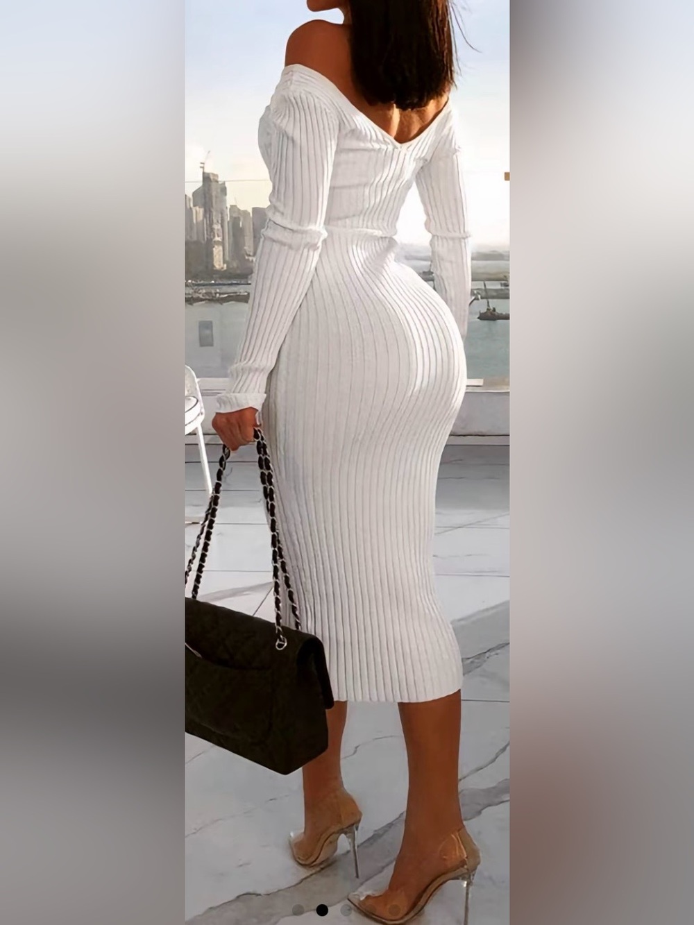 Backless Bodycon Long Sleeve Maxi Dress - White